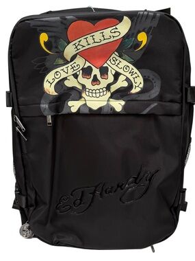 Ed Hardy Multi-Functional 2-in-1 Travel Backpack / Suitcase Carry On Black NWT